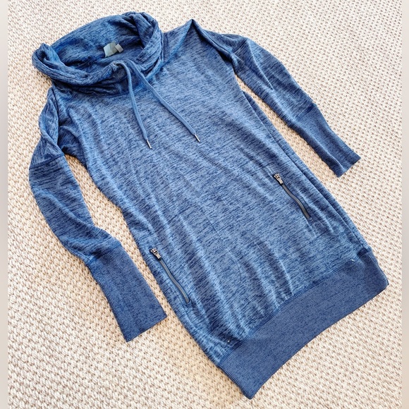 Athleta Sport It Sweater Dress Women' XS Cowl Neck Drawstring Zip Pockets - Picture 3 of 11